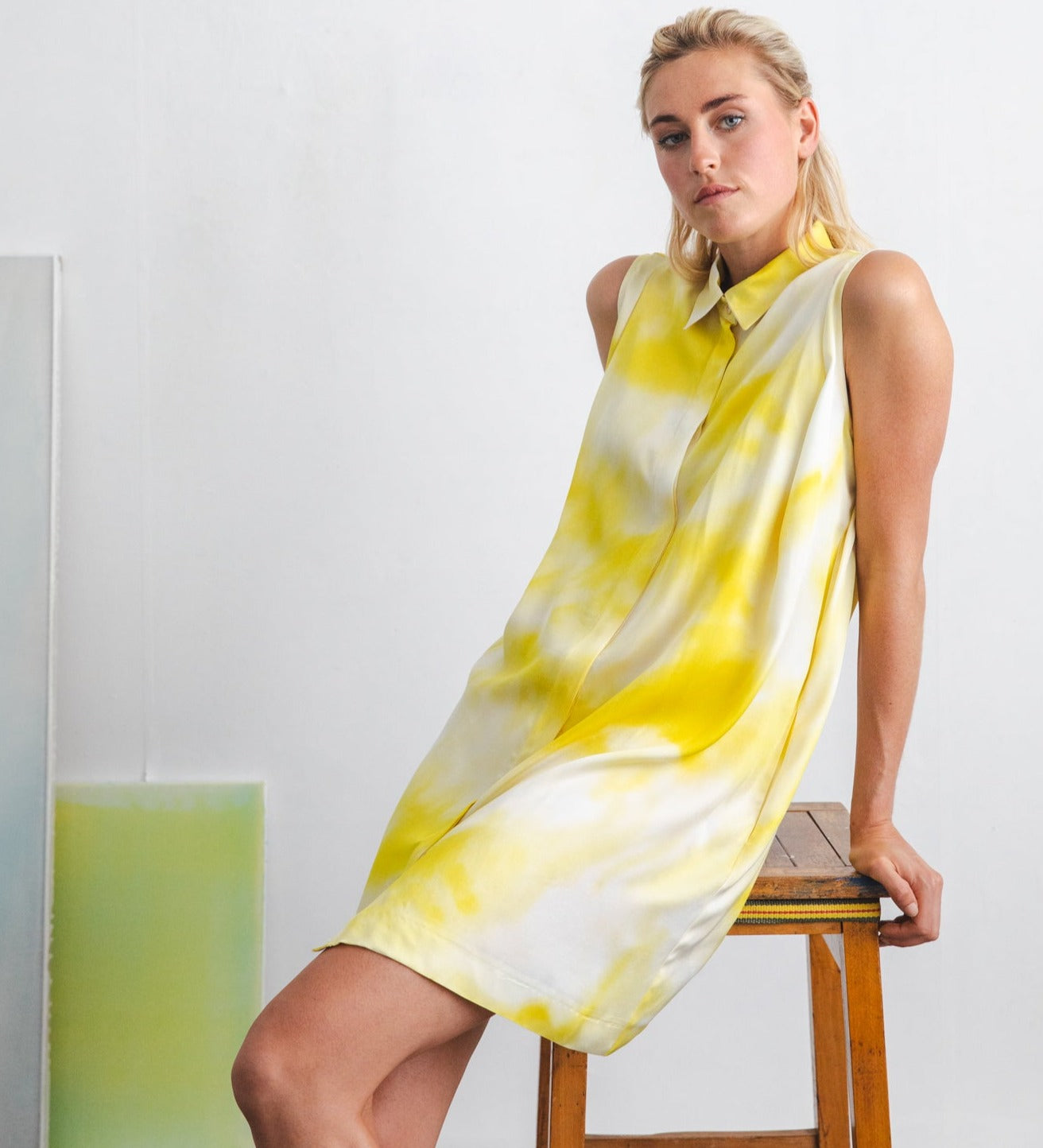 Powder mini dress Yellow splash