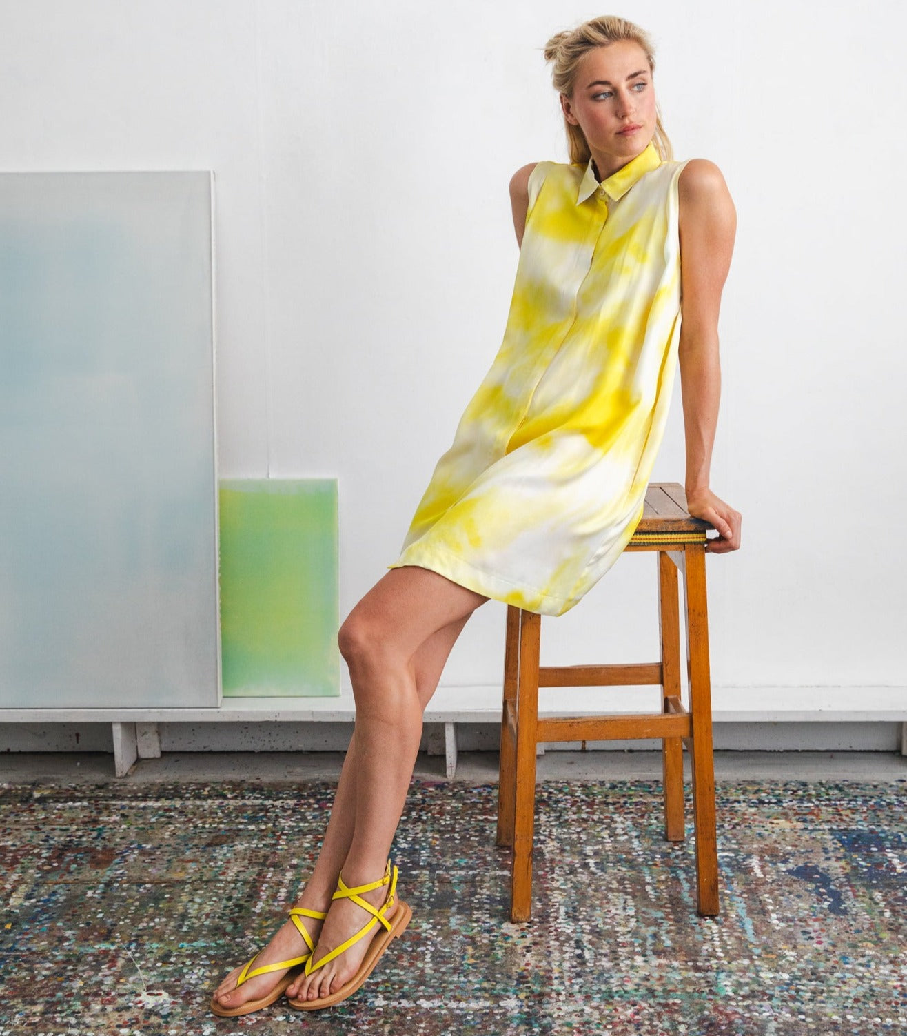 Powder mini dress Yellow splash