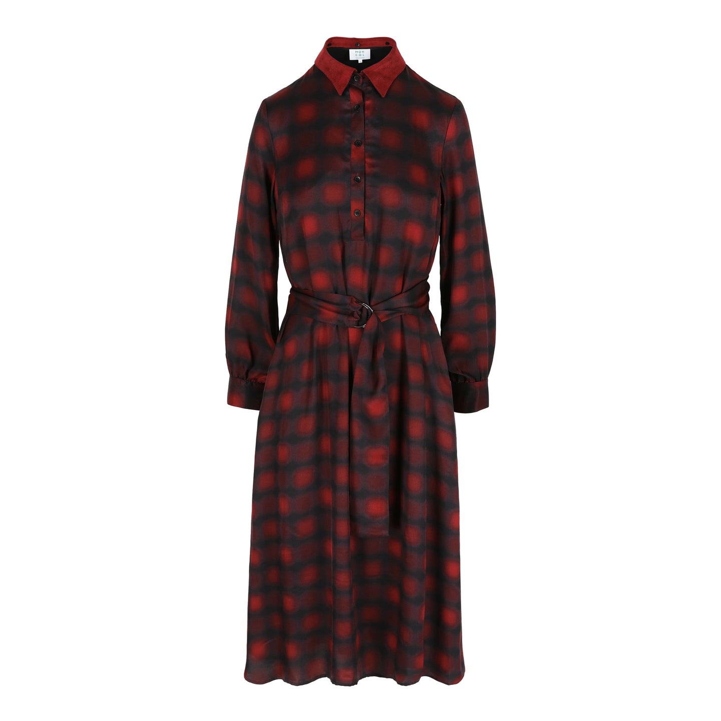 Polly Jean dress Burgundy blur with belt and reversed collar