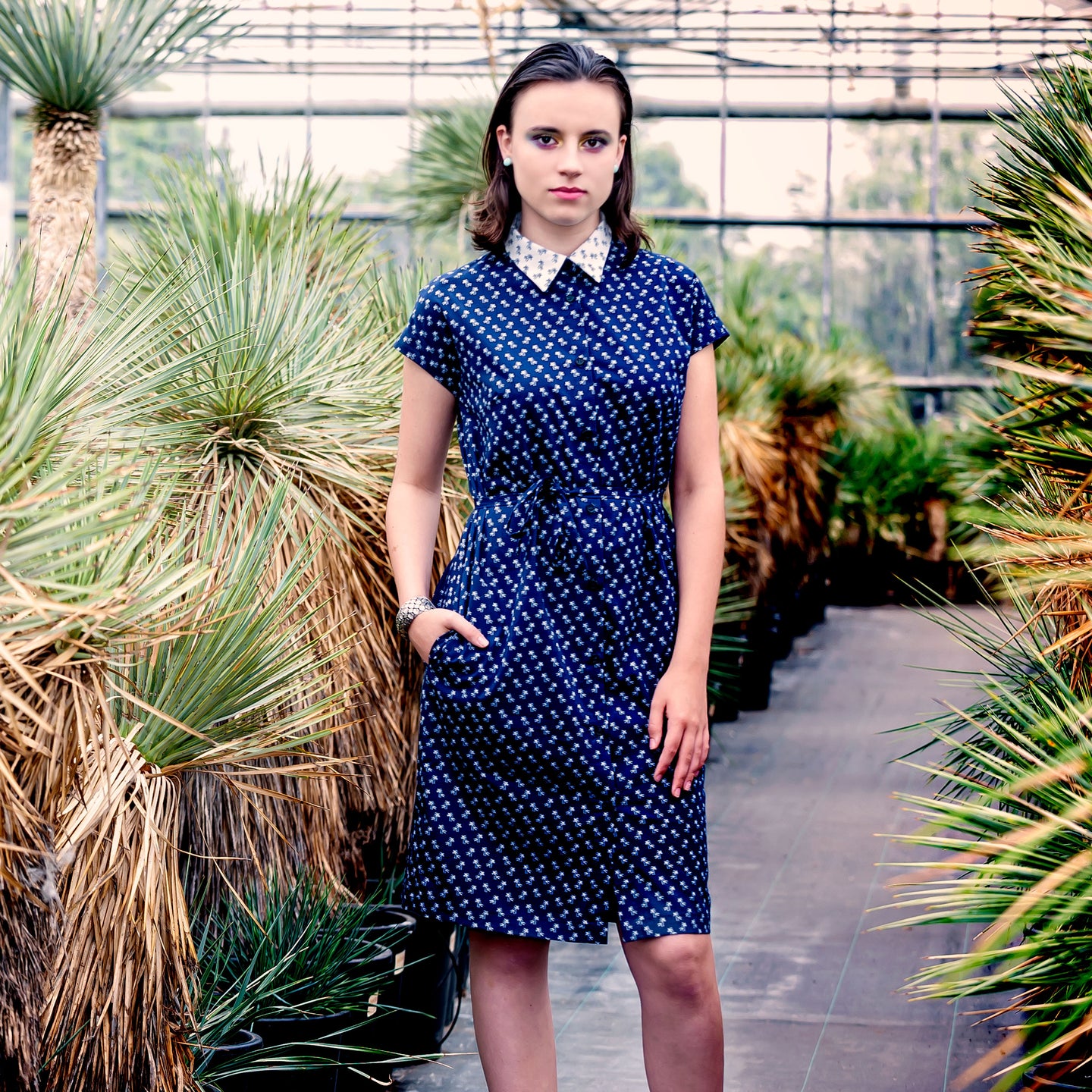 Summer Dress Navy palmtree - Last size: 38